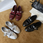 Damen Bequeme Ballerinas mit verstellbarem Riemchen und modischem Metallic-Finish EB