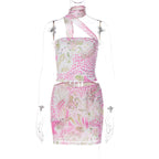Damen Crop-Top und Rock-Set mit asymmetrischem Design und floralem Muster EB