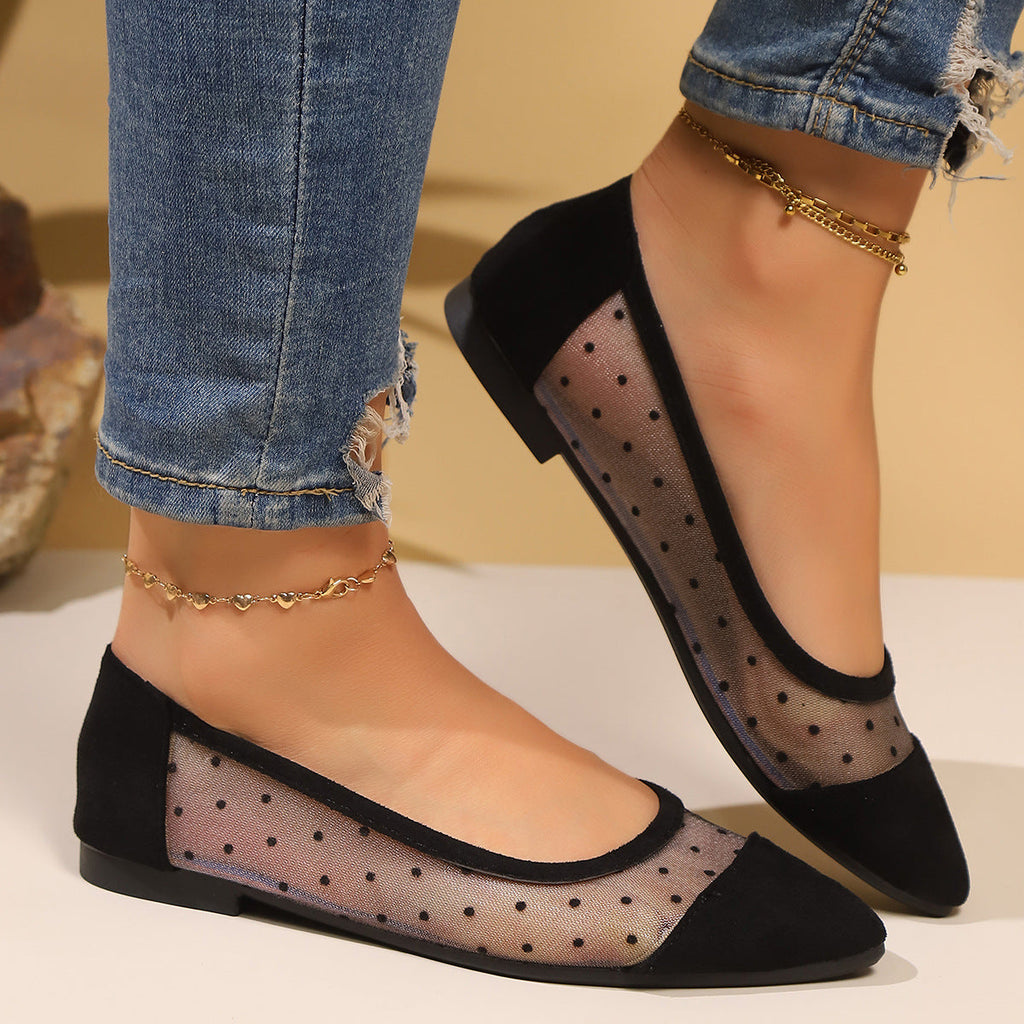 Damen Ballerinas mit transparentem Mesh-Obermaterial und verspieltem Schleifen-Detail EB