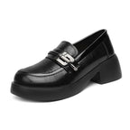 Damen Elegante Blockabsatz Mokassins mit modischem Schnallen-Detail EB