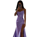 Damen Elegantes Abendkleid mit Raffungen und hohem Split EB