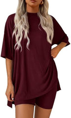 Damen lässiges Sport-T-Shirt mit Shorts im Set EB
