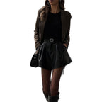 Damen Modische Kunstleder Shorts im Rockstil mit hohem Bund EB