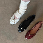 Damen Ballerinas mit modischem Schleifendesign und dekorativem Perlenbesatz EB