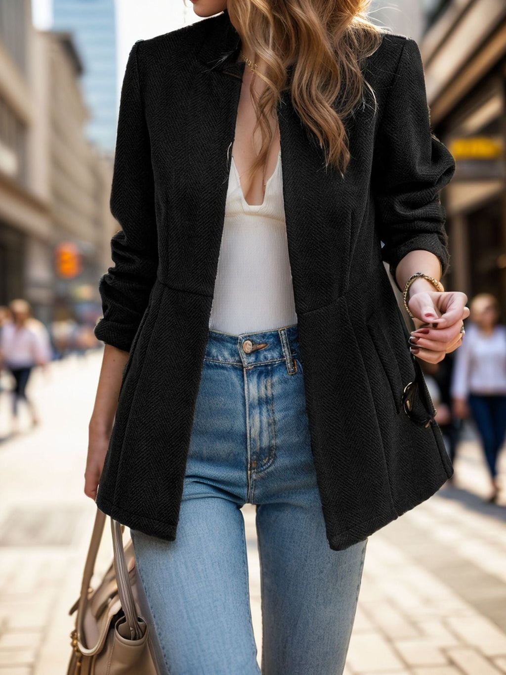 Damen eleganter Blazer mit Wabenstruktur und tailliertem Schnitt EB