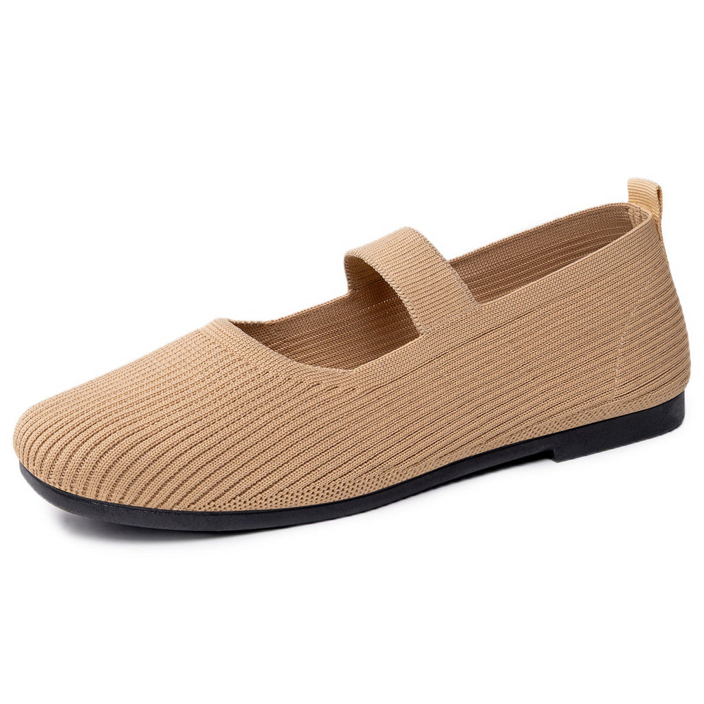 Damen Bequeme Strick-Ballerinas mit elastischem Riemen EB