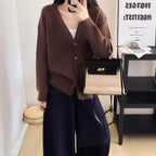 Damen Grob gestrickter Cardigan mit tiefem V-Ausschnitt und großen Knopfdetails EB