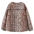 Damen gesteppte Jacke mit Leopardenmuster und praktischen Taschen EB