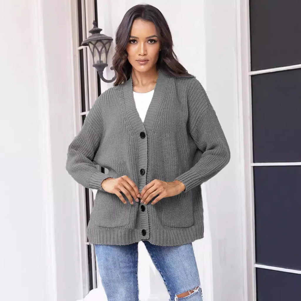 Damen Grober Strickcardigan mit praktischen Taschen und eleganten Knopfdetails EB