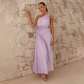 Damen Elegantes Maxikleid mit schrägem Ausschnitt und stilvollen Falten EB