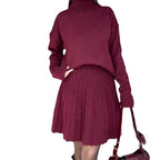 Damen Elegantes Strickensemble mit Rollkragen und fließendem Rock EB