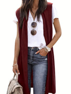 Damen longitudinaler Strickmantel mit Seitenschlitzen EB