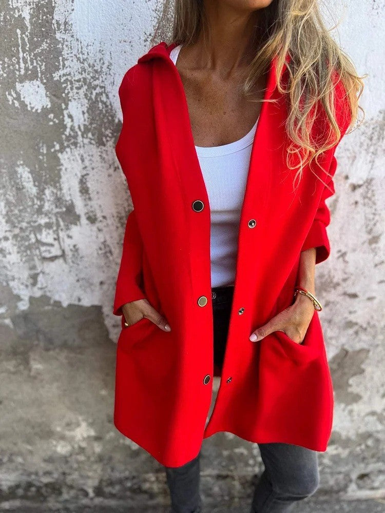 Damen nan Kapuzenmantel mit Druckknopfleiste und geradem Oversize-Schnitt EB