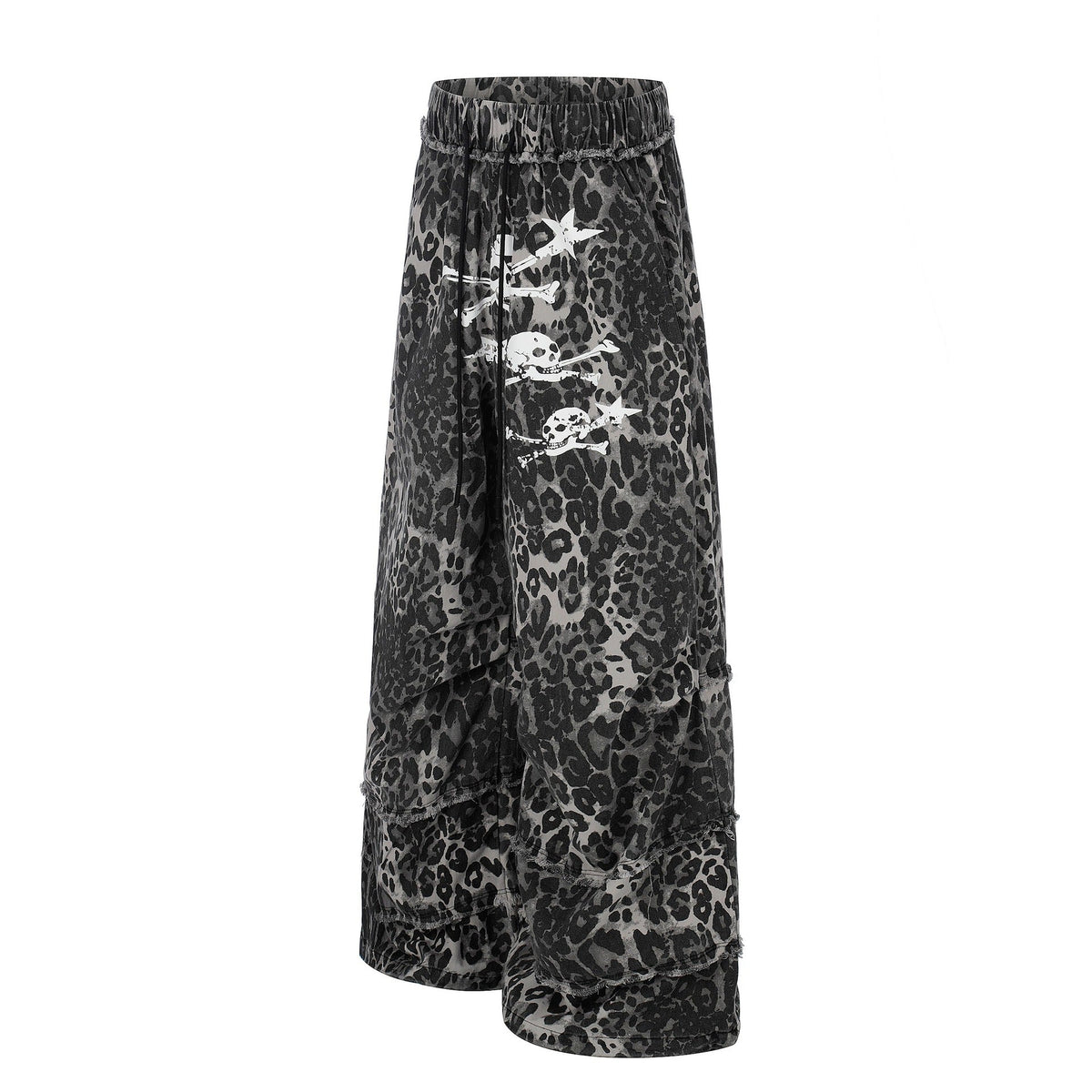 Weite Damen-Cargoshorts mit Fransen und Totenkopf-Print