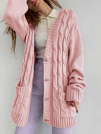 Damen Grobstrick-Cardigan mit herzförmigen Knöpfen und seitlichen Taschen EB
