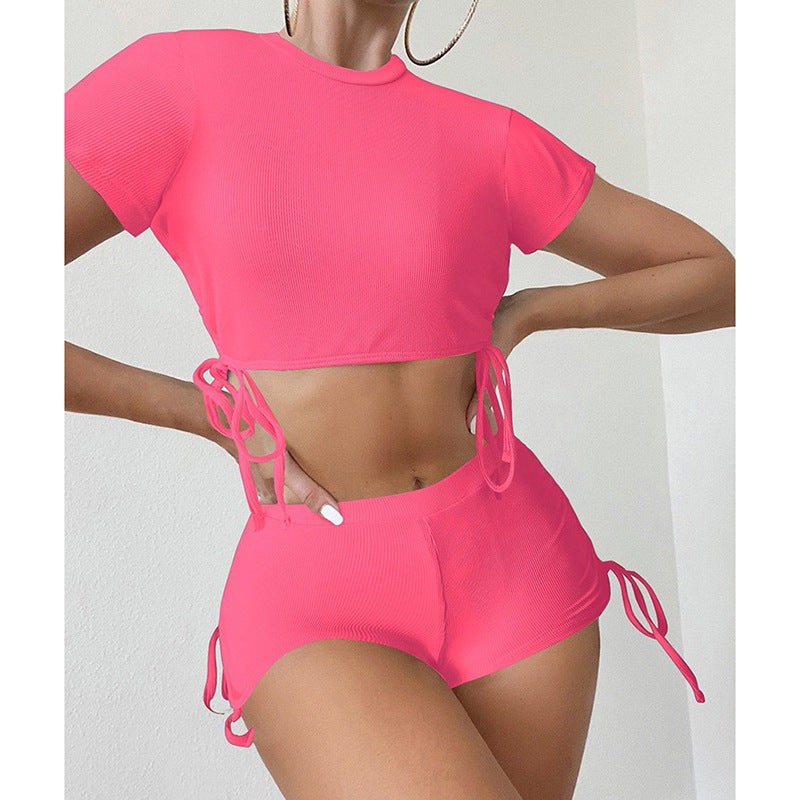 Damen Sportliches Crop-Top und Shorts-Set EB