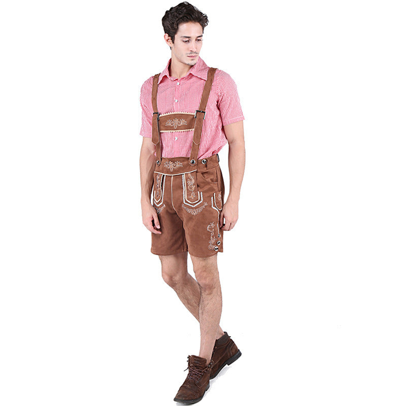 Herren nan Trachtenlederhose kurz mit Latzträgern und filigraner Stickerei EB