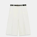 High-Waist-Culotte-Shorts mit Falten und Ziergürtel