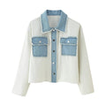 Damen cropped Denimjacke mit kontrastierenden Taschen und fransigem Saum EB