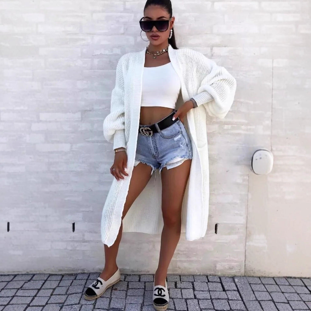 Damen Langer Strickmantel mit oversized Ärmeln und praktischen Taschen EB