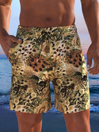 Herren Badeshorts mit animalischem Muster und elastischem Bund EB