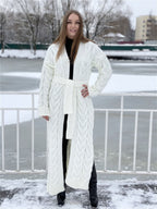 Damen Grobstrick-Mantel mit markantem Zopfdesign und offenem Schnitt EB