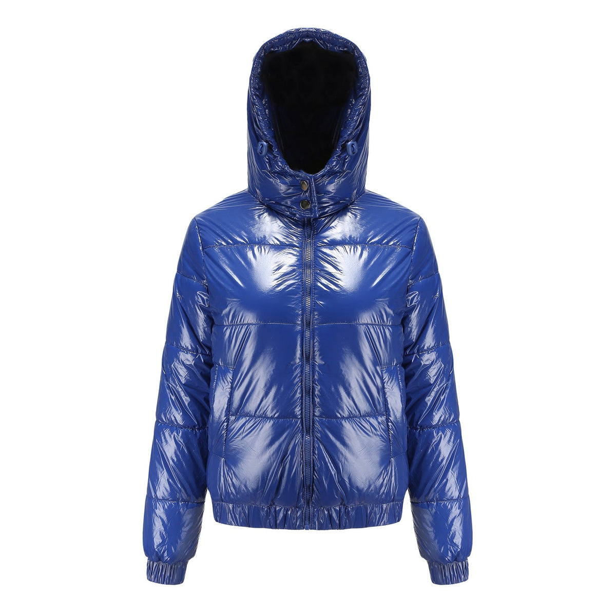 Damen Hochglänzende Steppjacke mit abnehmbarer Kapuze EB