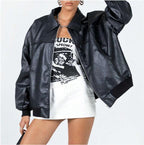 Damen Kunstleder Jacke im modernen Oversized-Stil EB