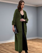 Damen Grobstrickmantel mit praktischen Taschen und elegantem V-Ausschnitt EB