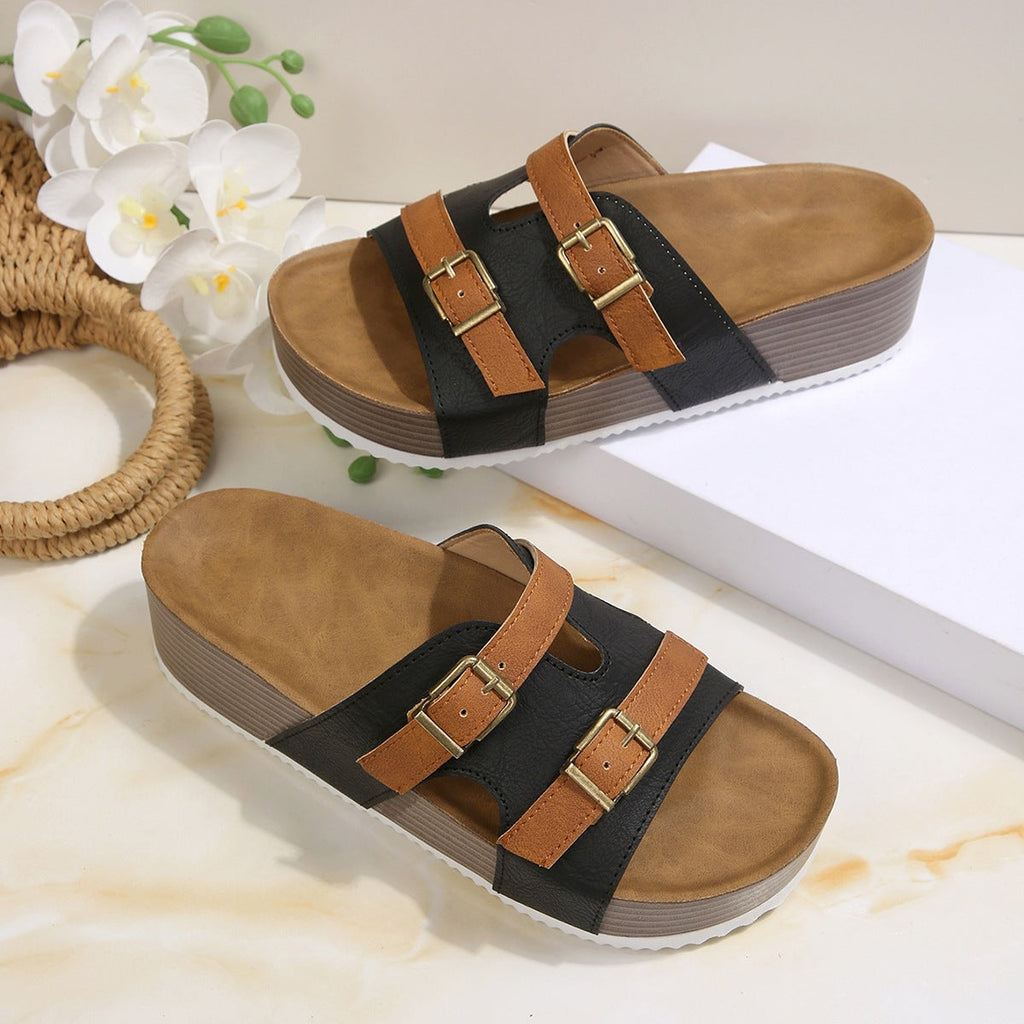 Damen Bequeme Plateau-Sandalen mit verstellbaren Riemen EB