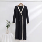Damen eleganter Strickmantel mit Knopfdetails und V-Ausschnitt EB