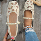 Damen elegante Ballerinas mit floralen Applikationen und rutschfester Sohle EB
