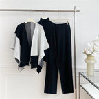 Damen modisches Strick-Loungewear-Set mit asymmetrischem Design EB