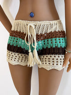 Gehäkelte Damen-Strandshorts mit Kordelzug