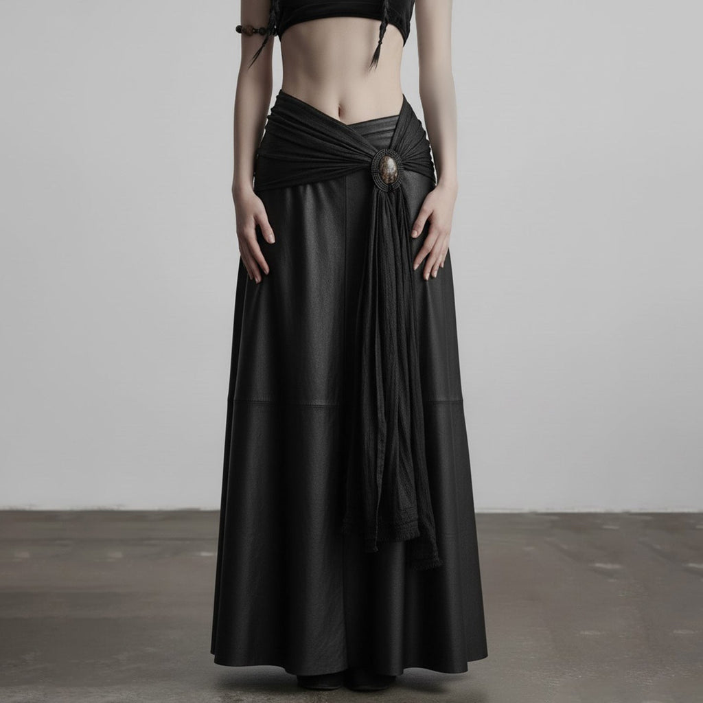 Damen eleganter Satin-Abendrock mit raffinierten Rüschen und Spitzenakzenten EB