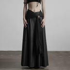 Damen eleganter Satin-Abendrock mit raffinierten Rüschen und Spitzenakzenten EB