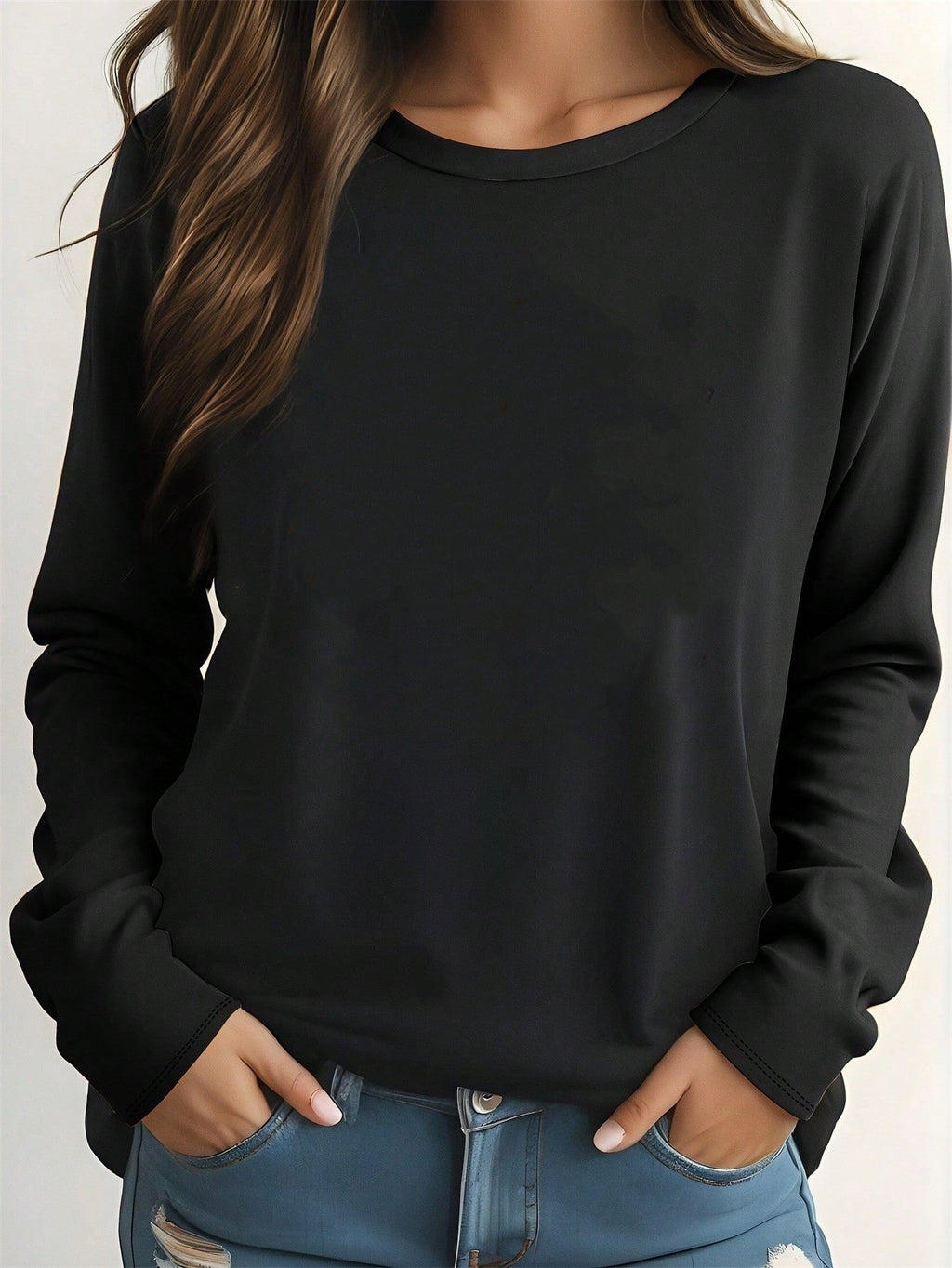 Damen Bequemes Langarmshirt mit seitlichen Taschen und ultra-weichem Stoff EB