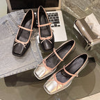 Damen elegante Ballerinas mit dekorativem Riemchen und modischem Blockabsatz EB