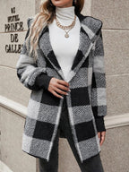 Damen Langer Karomantel aus weichem Material EB