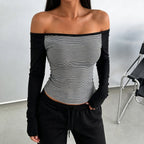 Damen nan figurnahes Raglan-Langarmshirt mit feinem Streifenjersey, schmaler Taille und elastischem Stretchmaterial EB
