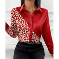 Damen Satinbluse mit asymmetrischem Leo-Design und glamouröser Knopfleiste EB