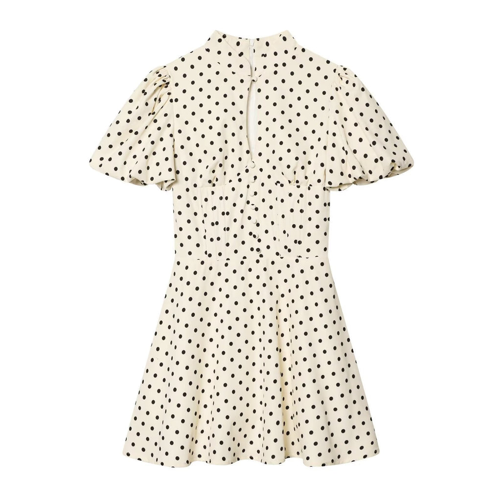 Damen A-Linien Kleid mit hochgeschlossenem Kragen und voluminösen Ärmeln EB