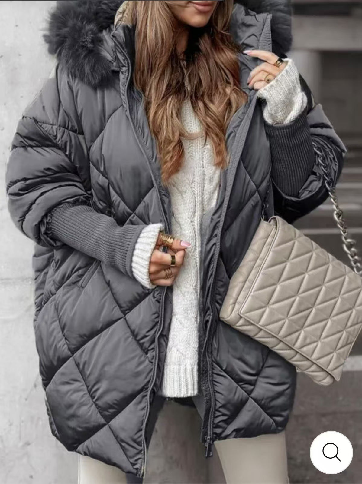 Damen gestepptes Winterparka mit abnehmbarer Kapuze EB