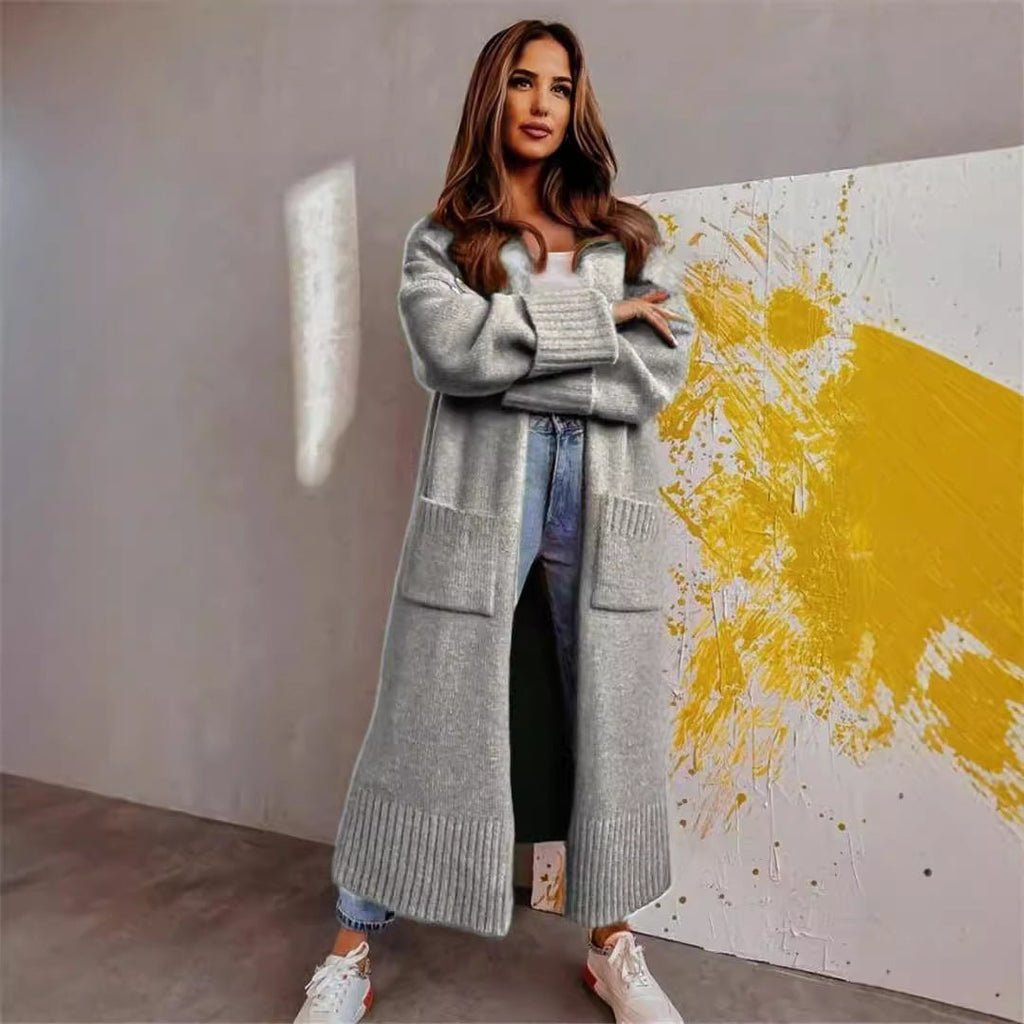 Damen lässiger Strickmantel mit tiefen Taschen und offenem Schnitt EB