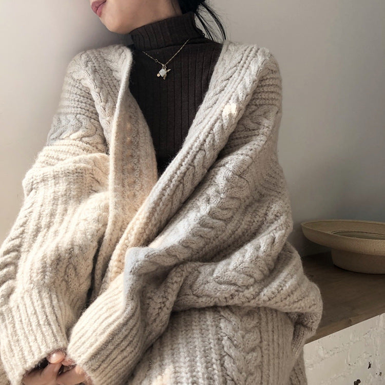 Damen Grober Strickcardigan mit oversized Schnitt und Rautenmuster EB