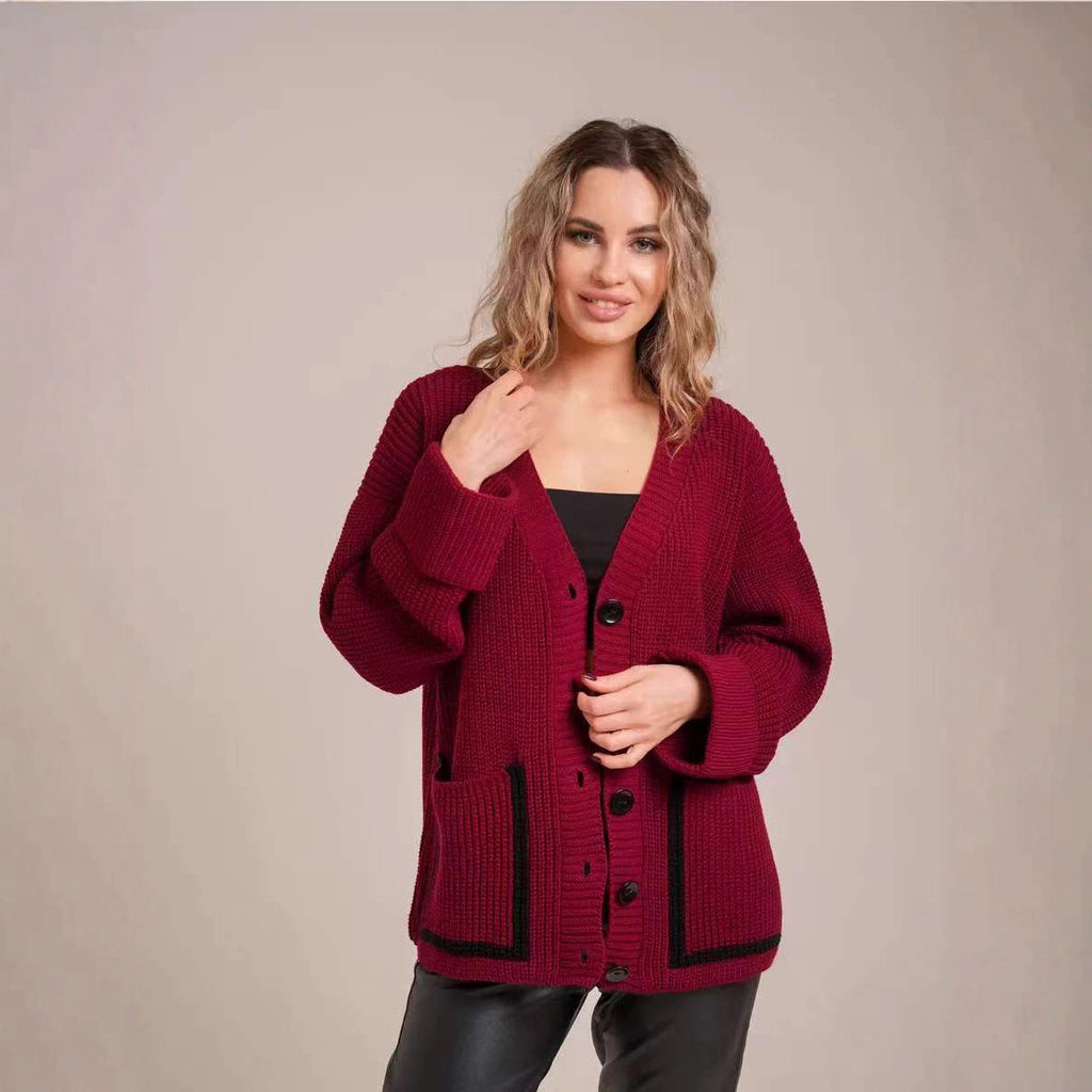 Damen Grober Strickcardigan mit modernen Knopfdetails und lässigem Schnitt EB