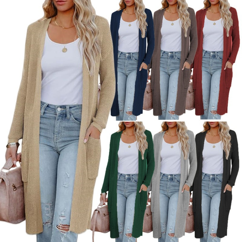 Damen lässiger Strickmantel mit offenen Fronten und praktischen Taschen EB