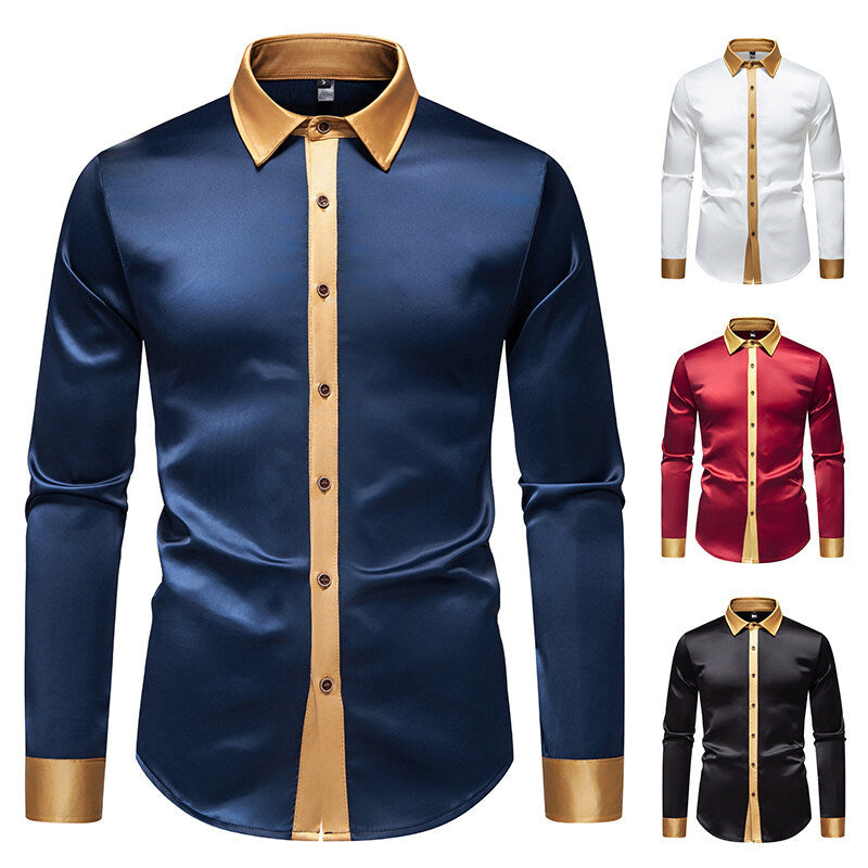 Herren Elegantes Langarmhemd mit Satin-Details EB