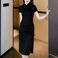 Damen elegantes Bodycon-Kleid mit hohem Schlitz und kurzen Ärmeln EB
