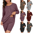 Damen Komfortables Lounge-Set mit langärmligem Oberteil und Shorts EB